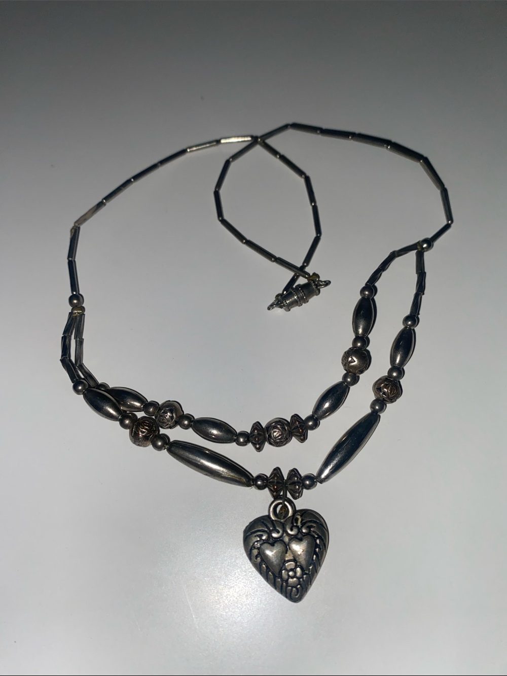 Vintage Heart Pendant Necklace in Dark Silver